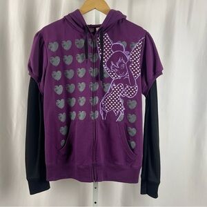 Disney Juniors Plus 1X Tinkerbell Sweater Hooded Zip Jacket Thermal Sleeve